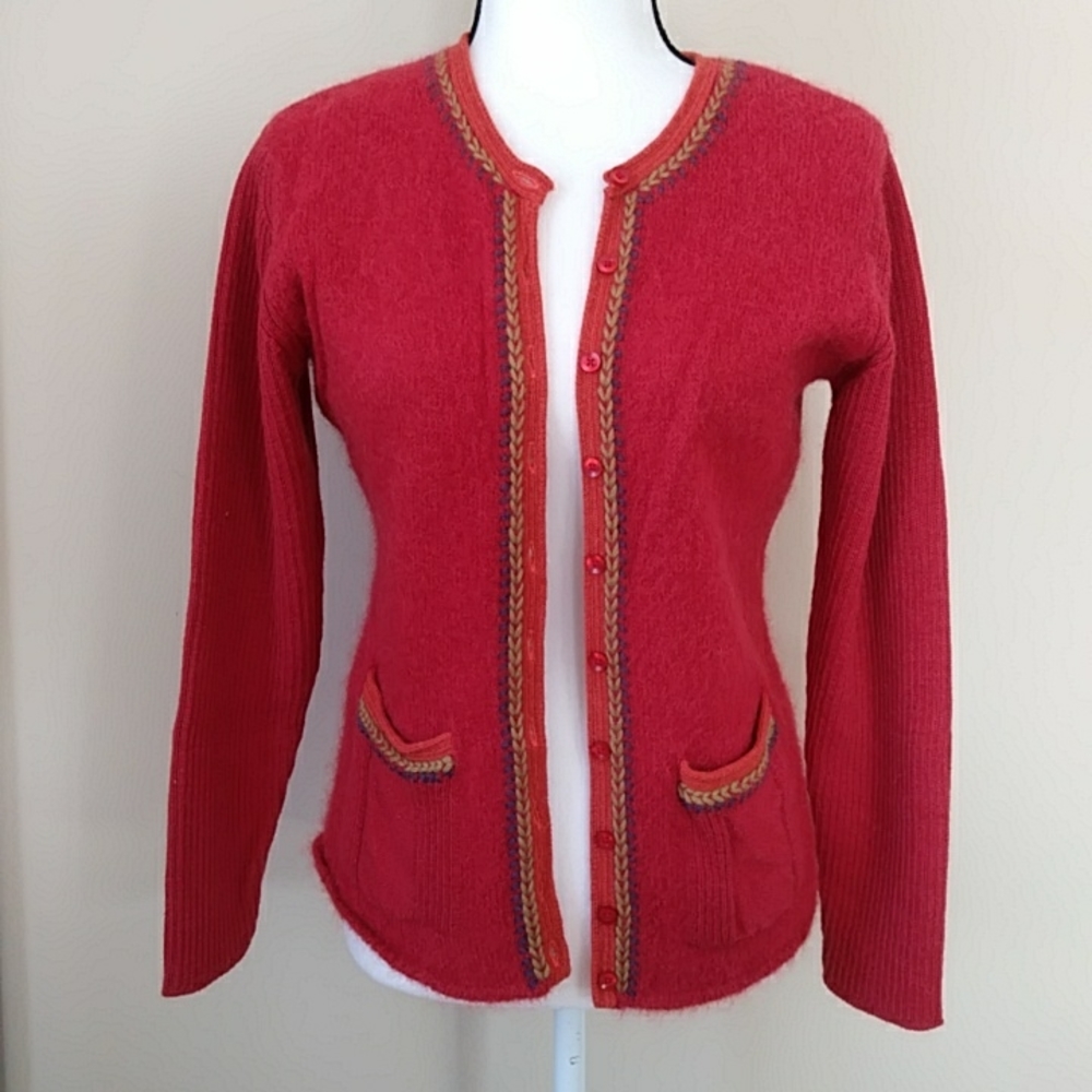 MFH Knits Baby Alpaca Blend Cardigan Sweater M Red Purple
